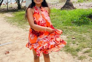 Vibrant Floral Halter Neck Mini Dress