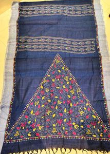 Brand New Hand Kantha Embroidered Cotton Saree