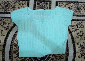 Winter Korean Crochet Regular  Round Neck Short Top
