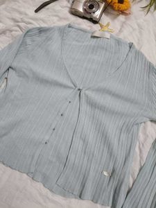 Light Blue Ribbed Cardigan