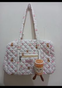 Quilted Floral Tote Bag with Charm
