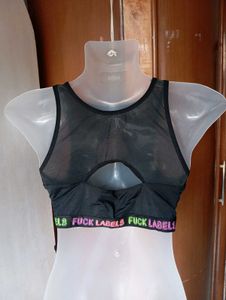 Stylish Black Mesh Sports Bra