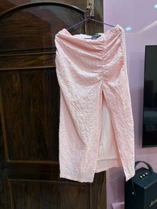 Slit Pink Textured Skirt