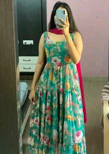 Beautiful Teal Floral anarkali set