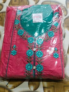Embroidered Kurta Set - Pink & Teal