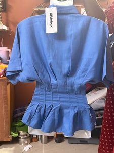 Stylish Blue Pleated Peplum Shirt