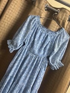 Light Blue Floral Tiered Maxi Dress