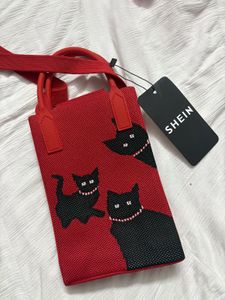 Red Knit Cat Crossbody Bag