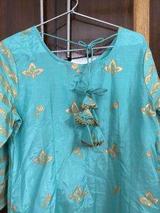 Beautiful Blue Kurta set with Gold Print