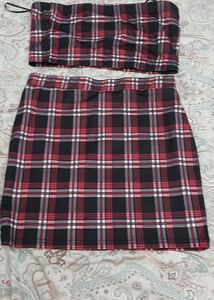 Plaid Tube Top and Skirt Set - XL Size