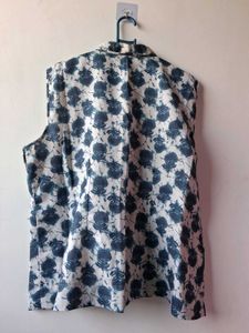 Stylish Blue Floral Sleeveless Blouse