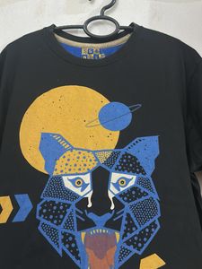 Black T-Shirt with Geometric Tiger Print