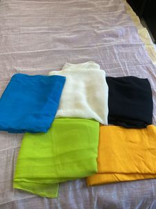 4 Georgette And 1 Yellow Cotton Silk Dupattas