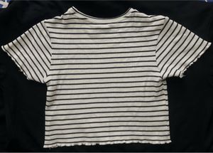 Striped Black &amp; White Ribbed Fitted T-Shirt.