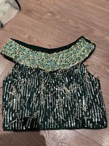 Sea Green Off-Shoulder Sequin Lehenga Set
