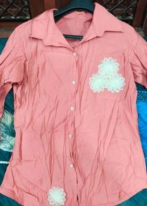 Peach Pajama Set with Lace Detail