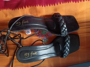 Black Lace-Up Heeled Sandals