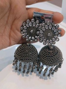 Oxidized Silver Jhumka Earrings