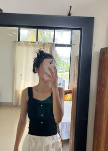 Cute Black Button Tank Top &amp; White Shorts Set