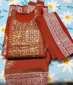fancy Rust Kurta salwar Set &amp; Intricate Gold Pr
