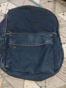 Blue Denim Backpack with Multiple Zip Compartments