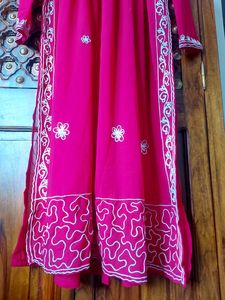 Poshak Hub High Slit A-Line Kurti Set In Pink (NEW