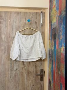 Chic White Broderie Anglaise off shoulder Top