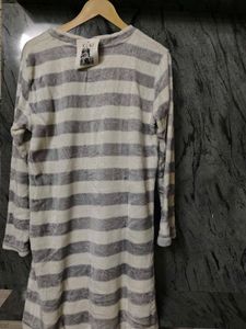 Cozy Striped Sleepshirt with Cute Bear Graphic