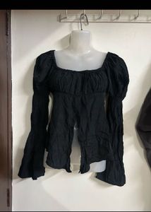 Chic Black Square Neck Puff Sleeve Top
