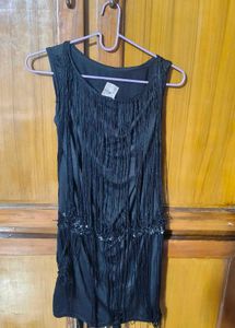 Black Fringe Sleeveless Party Dress | Sequin Tasse