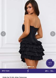 Chic Black Strapless Ruffle Mini Dress