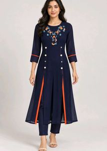Navy Blue Embroidered Kurta Set