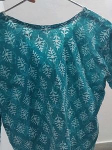 Teal Printed Cotton Kurta