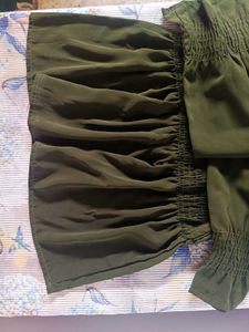 Dark Green Smocked Neck Top