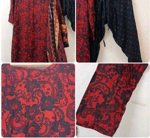 Elegant Red &amp; Black Printed Kurta Set