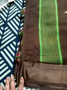 coffee brown saree with contrast blouse