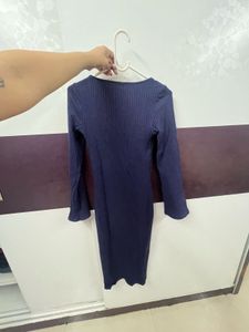 blue ribbed bodycon dress