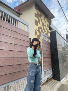 The Muse — Off-Shoulder Puff Sleeve Top 🩵