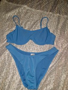 Blue Textured Bikini Set