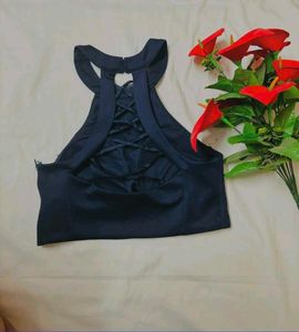 Padded Chic Navy Blue Halter Top
