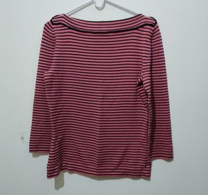 Hillard and Hanson pink black stripes boat neck
