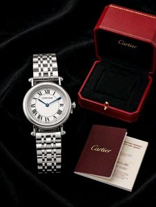 Elegant Silver-Tone Cartier Watch og store model