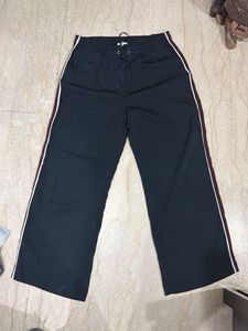 Navy Blue Wide Leg Track Pants