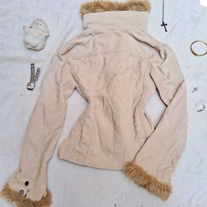 y2k Faux Fur Trim Denim Jacket