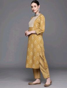 Beautiful Mustard Kurta with White Embroidery