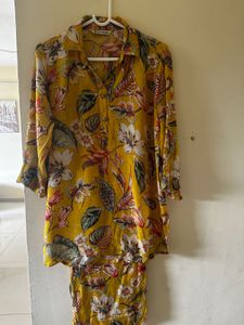 Yellow Floral Print Kurta Set