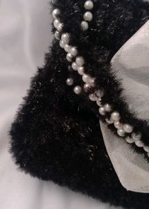 Handmade Black Furry Handbag with White Bow | Cute