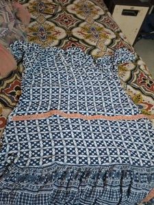 Boho Blue &amp; White Print Mini Dress