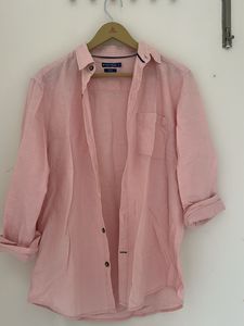 Men's Pink Casual Linen Shirt