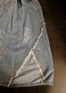 Light Wash Denim Skirt with Frayed Hem